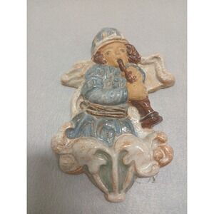 ORIGINAL RARE Vintage Mercer Moravian Pottery Tile Angel Musician  Plaque!!